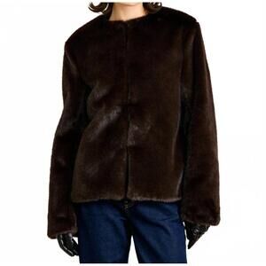NEW LINE AND DOT cassidy faux fur jacket in dark brown